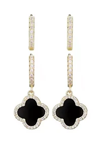 14k Gold Plated Halo Black Clover CZ Huggie Set