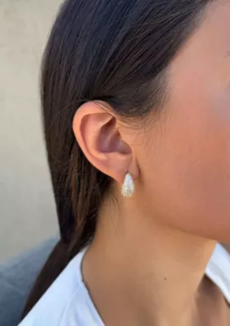 14k Gold Plated Crystal and Plain Chunky Hoop Set