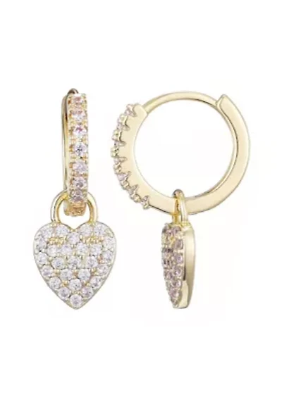 14k Gold Plated CZ Heart Huggie Earrings