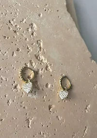 14k Gold Plated CZ Heart Huggie Earrings