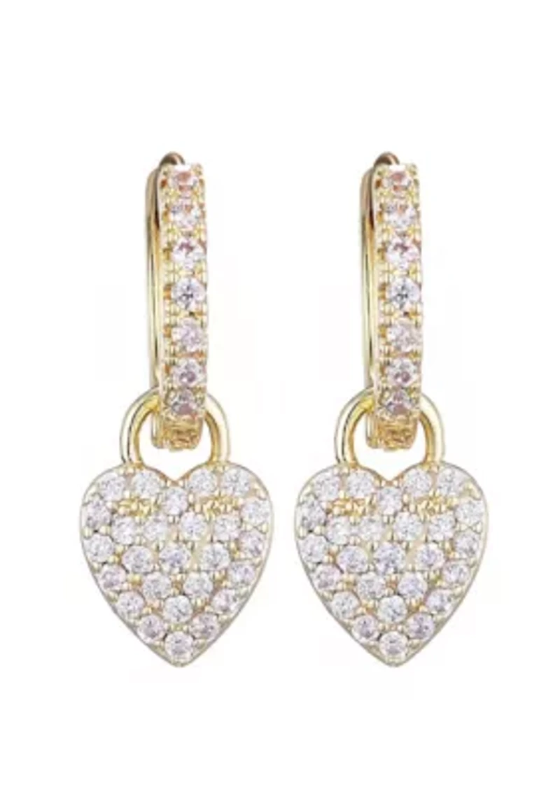 14k Gold Plated CZ Heart Huggie Earrings