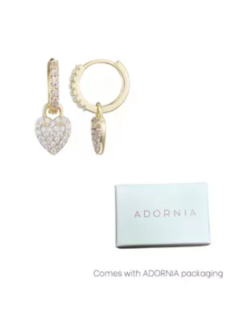 14k Gold Plated CZ Heart Huggie Earrings