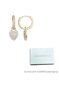 14k Gold Plated CZ Heart Huggie Earrings