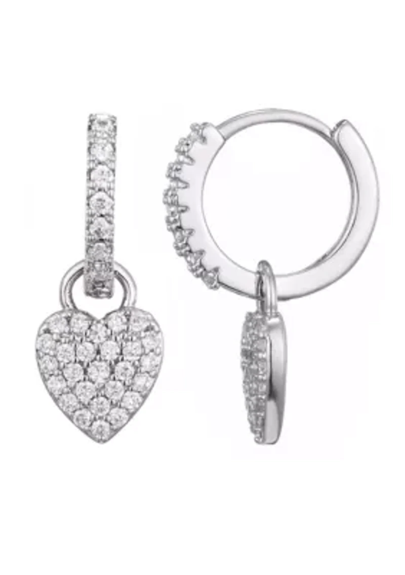Silver Plated CZ Heart Huggie Earrings