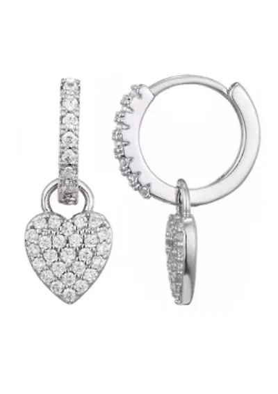 Silver Plated CZ Heart Huggie Earrings