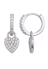 Silver Plated CZ Heart Huggie Earrings