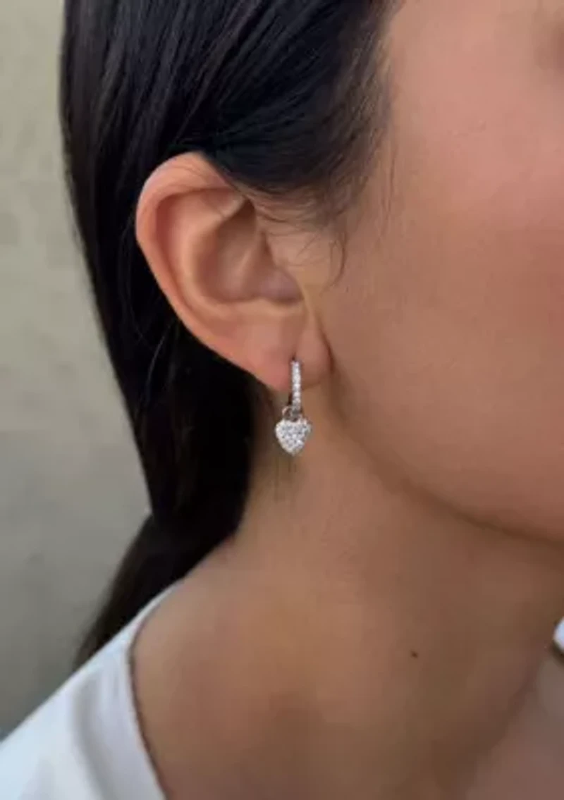 Silver Plated CZ Heart Huggie Earrings