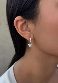 Silver Plated CZ Heart Huggie Earrings