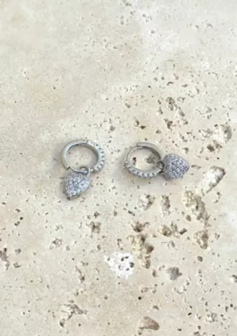 Silver Plated CZ Heart Huggie Earrings