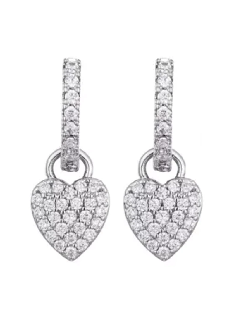 Silver Plated CZ Heart Huggie Earrings