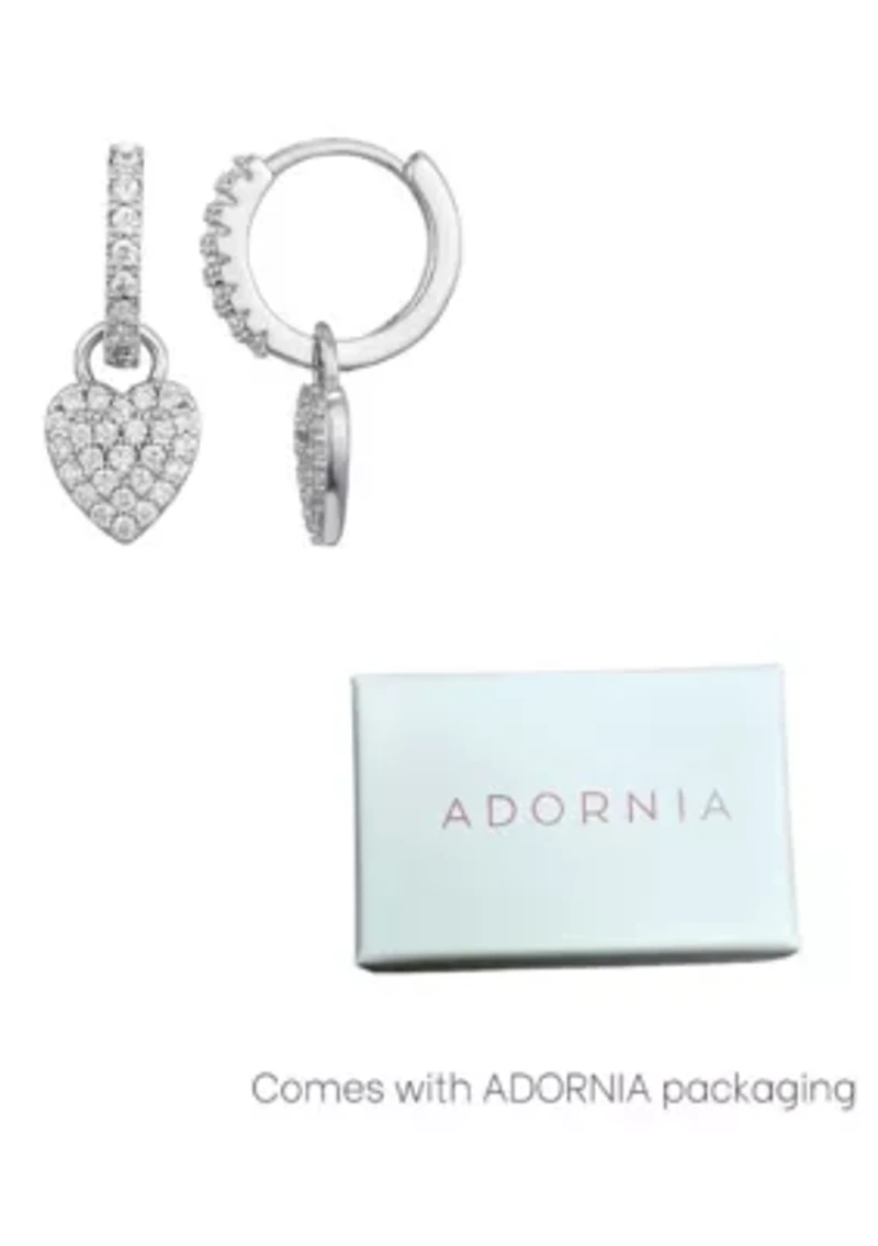 Silver Plated CZ Heart Huggie Earrings