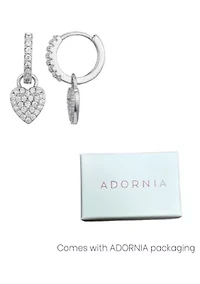 Silver Plated CZ Heart Huggie Earrings