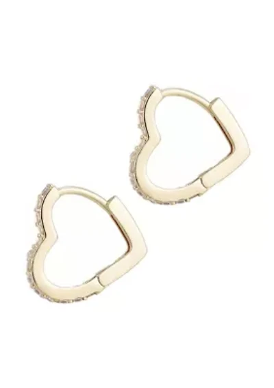 14k Gold Plated Heart CZ Hoop Earrings