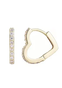 14k Gold Plated Heart CZ Hoop Earrings