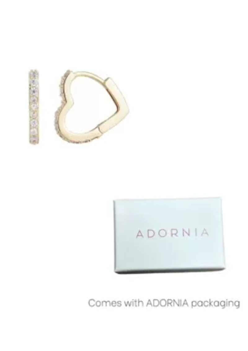 14k Gold Plated Heart CZ Hoop Earrings