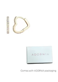 14k Gold Plated Heart CZ Hoop Earrings