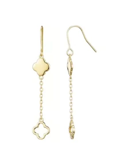 14k Gold Plated Clover Drop Earrings