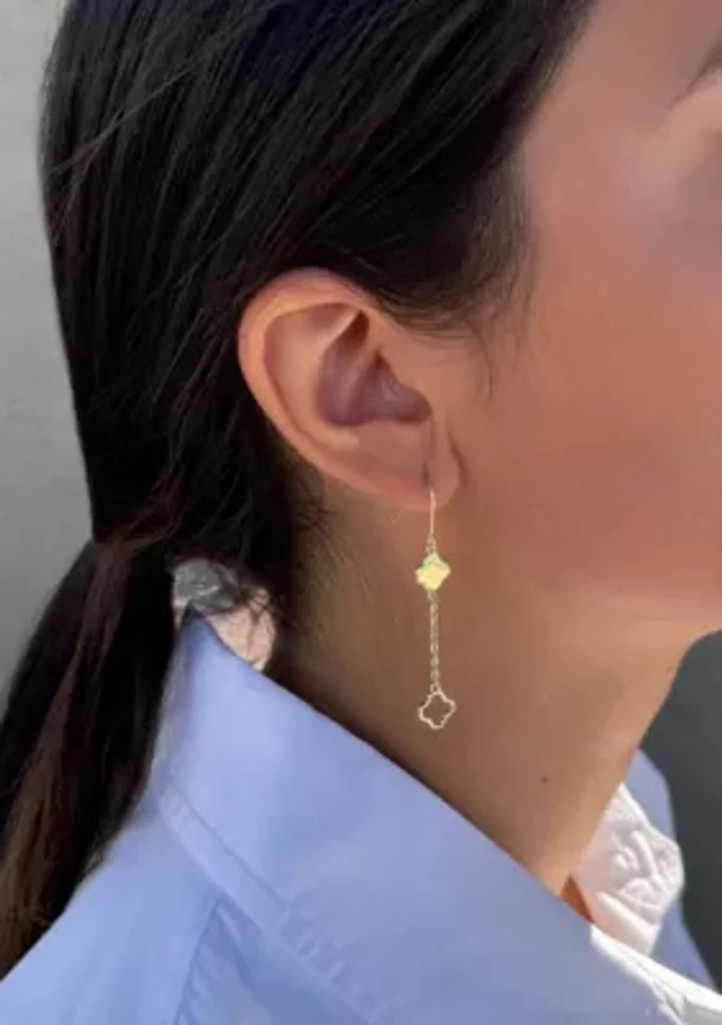 14k Gold Plated Clover Drop Earrings