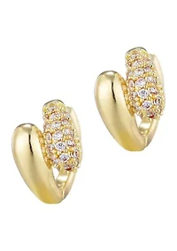 14k Gold Plated Double Band CZ Hoop Huggie Earring