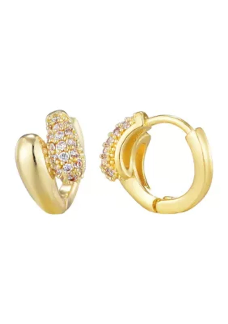 14k Gold Plated Double Band CZ Hoop Huggie Earring
