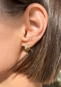 14k Gold Plated Double Band CZ Hoop Huggie Earring