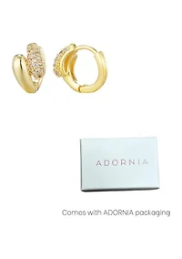 14k Gold Plated Double Band CZ Hoop Huggie Earring