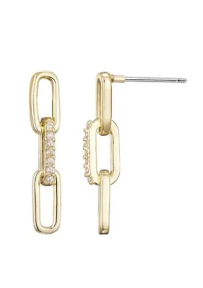 14k Gold Plated CZ Mini Paperclip Drop Earrings