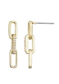14k Gold Plated CZ Mini Paperclip Drop Earrings