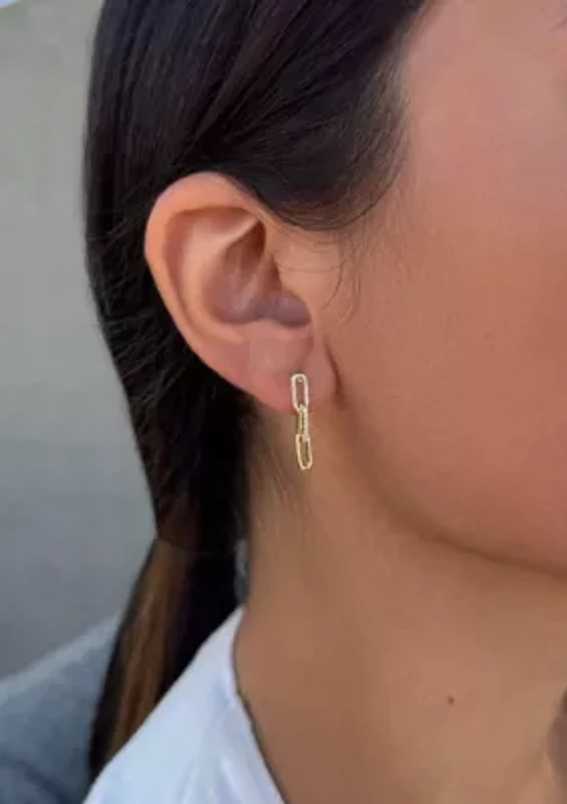 14k Gold Plated CZ Mini Paperclip Drop Earrings