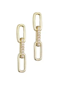 14k Gold Plated CZ Mini Paperclip Drop Earrings