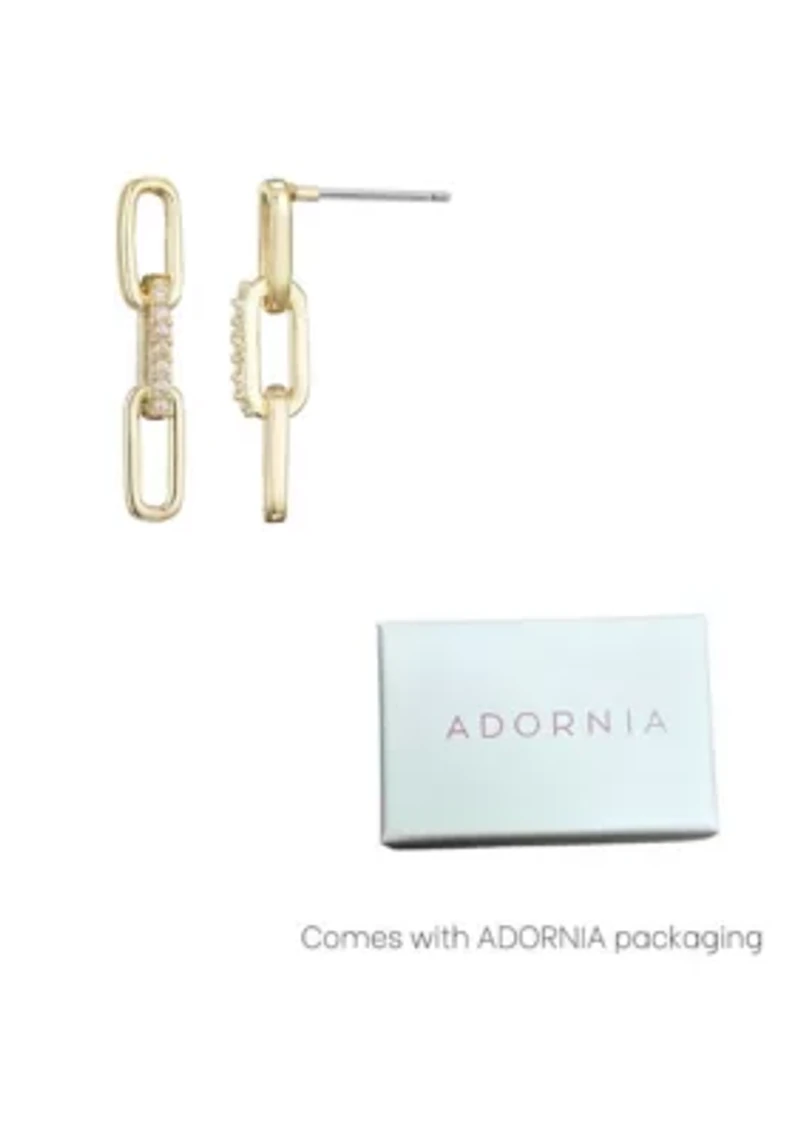 14k Gold Plated CZ Mini Paperclip Drop Earrings