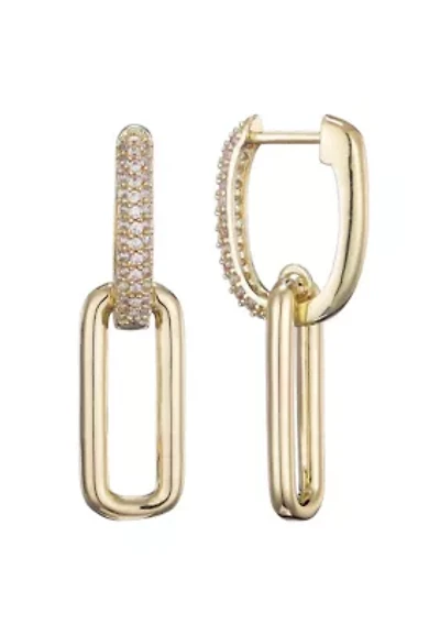 14K Gold Plated Crystal Single Link Drop Earrings