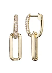 14K Gold Plated Crystal Single Link Drop Earrings
