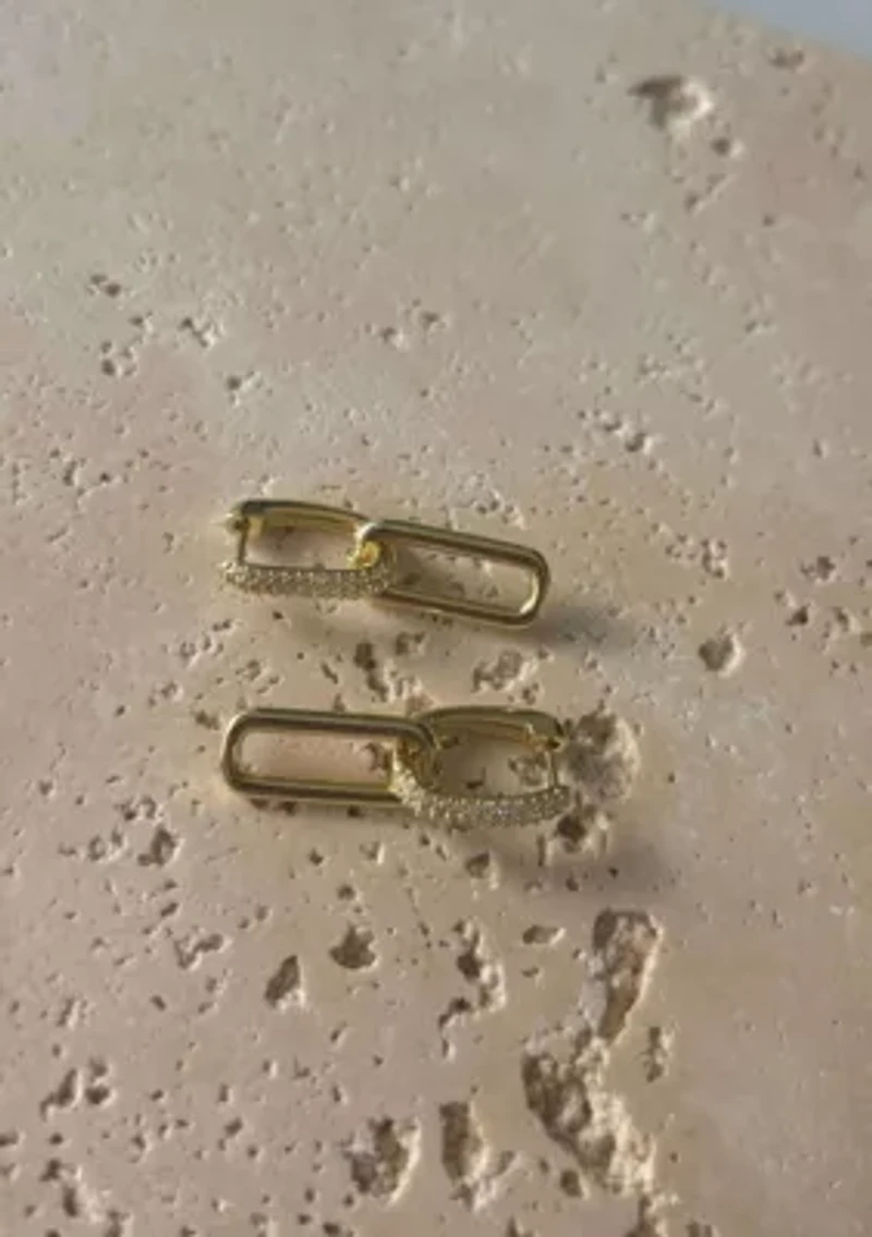 14K Gold Plated Crystal Single Link Drop Earrings