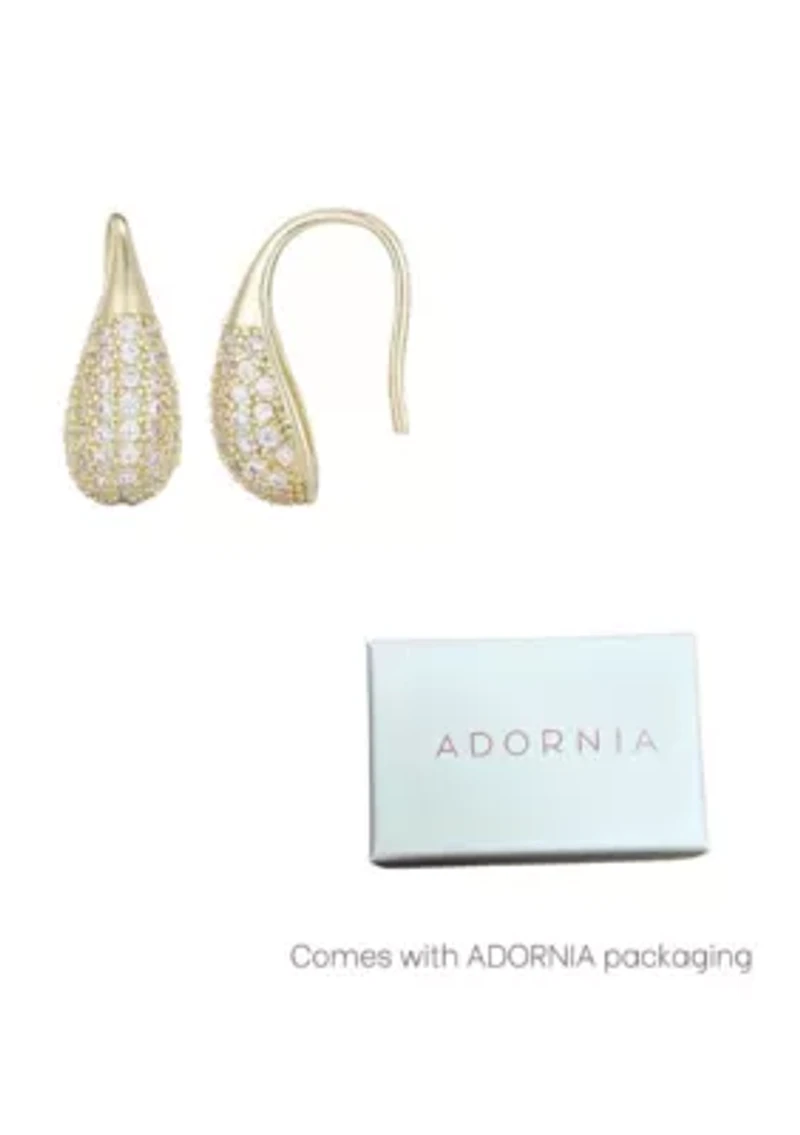 14k Gold Plated CZ Teardop Wire Earrings