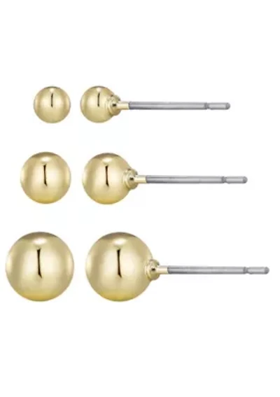 14k Gold Plated Set of 3 Ball Stud Earrings