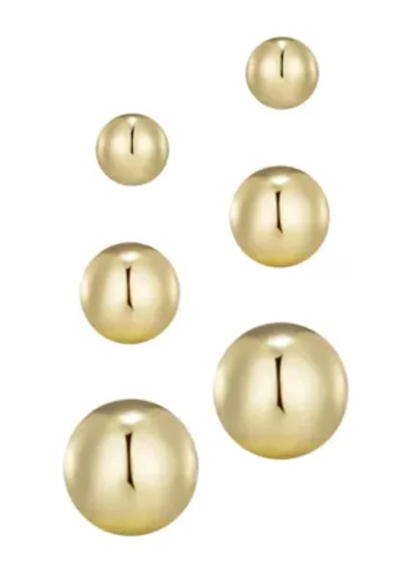 14k Gold Plated Set of 3 Ball Stud Earrings