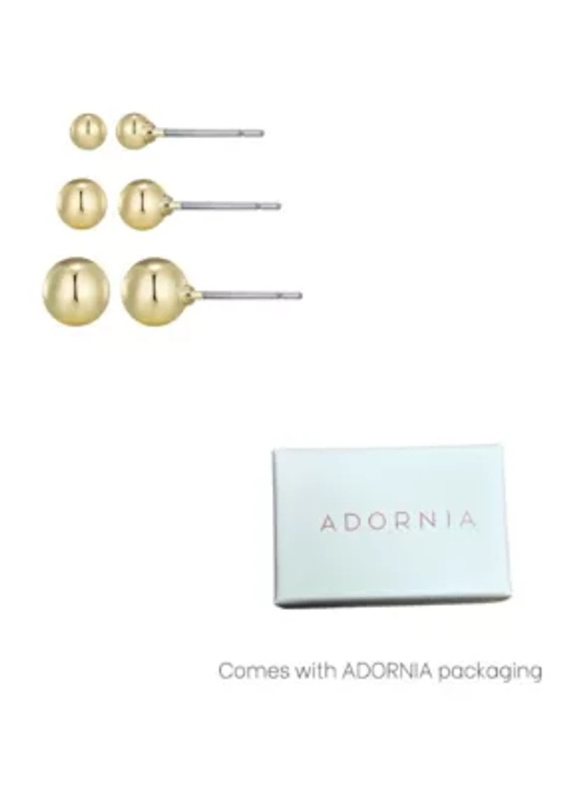 14k Gold Plated Set of 3 Ball Stud Earrings