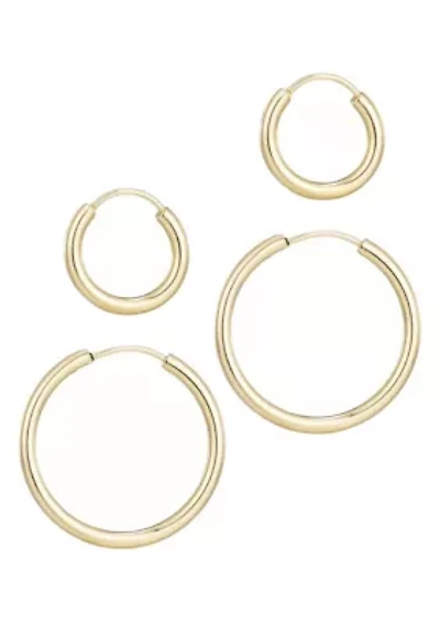 14k Gold Plated Set of 2 Endless Hoop Earrings
