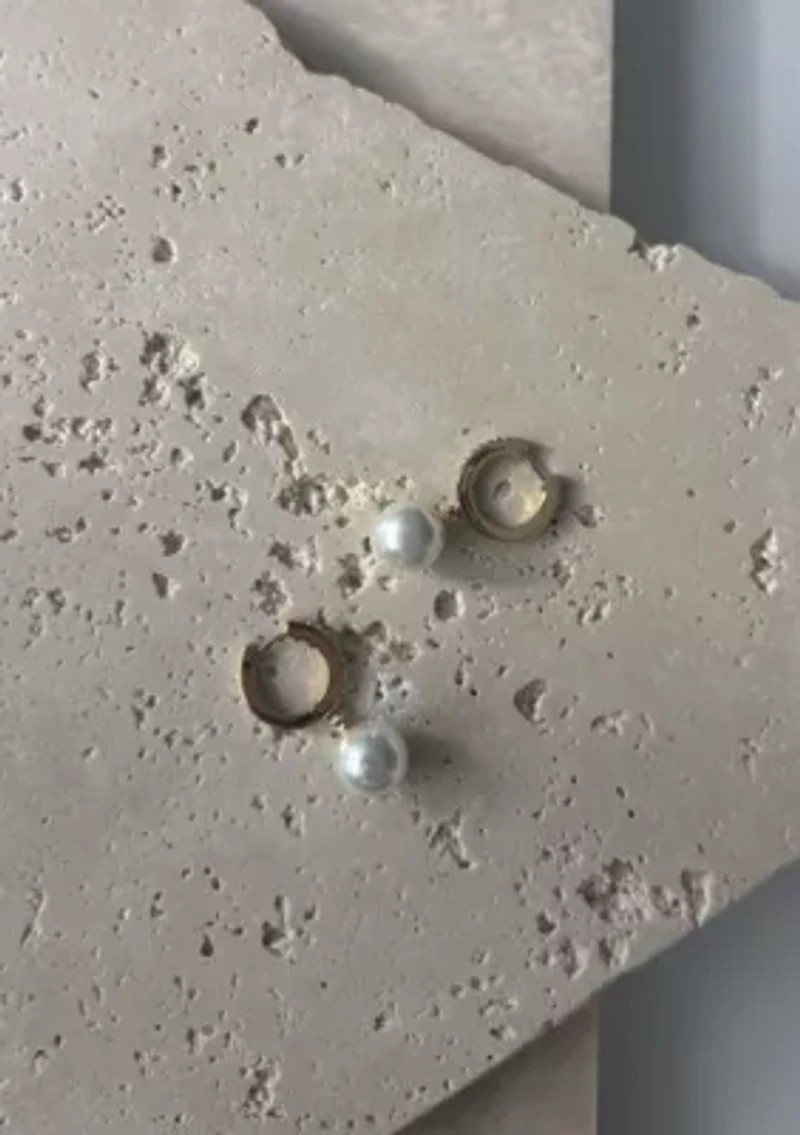 14k Gold Plated CZ Huggie Hoop Earrings with Freshwater Pearl Drop