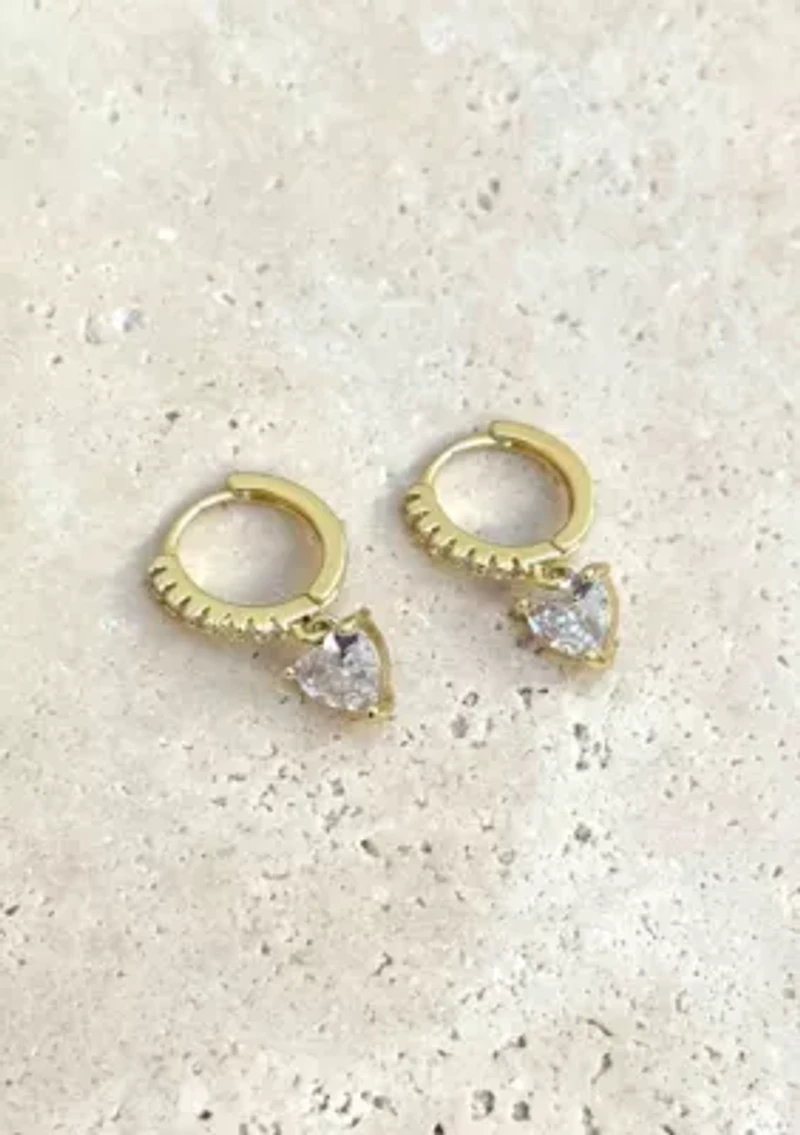 14k Gold Plated Heart-Shaped CZ Huggie Hoop Earrings