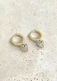 14k Gold Plated Heart-Shaped CZ Huggie Hoop Earrings