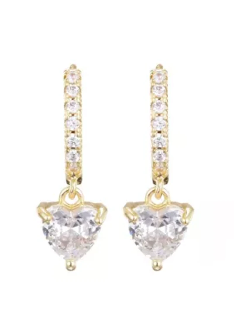 14k Gold Plated Heart-Shaped CZ Huggie Hoop Earrings