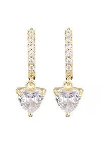 14k Gold Plated Heart-Shaped CZ Huggie Hoop Earrings