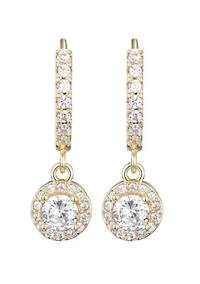 14k Gold Plated CZ Halo Drop Huggie Hoop Earrings
