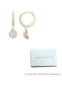 14k Gold Plated CZ Halo Drop Huggie Hoop Earrings