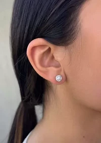 Silver Plated Freshwater Pearl CZ Halo Stud Earrings