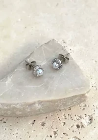 Silver Plated Freshwater Pearl CZ Halo Stud Earrings