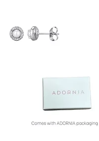 Silver Plated Freshwater Pearl CZ Halo Stud Earrings