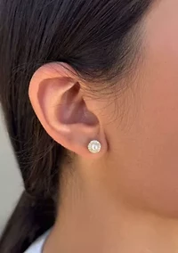 14k Gold Plated Freshwater Pearl CZ Halo Stud Earrings